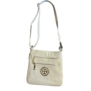 Tommy Hilfiger Cream White Off Crossbody Bag Gold Logo Double Zip Front Pockets